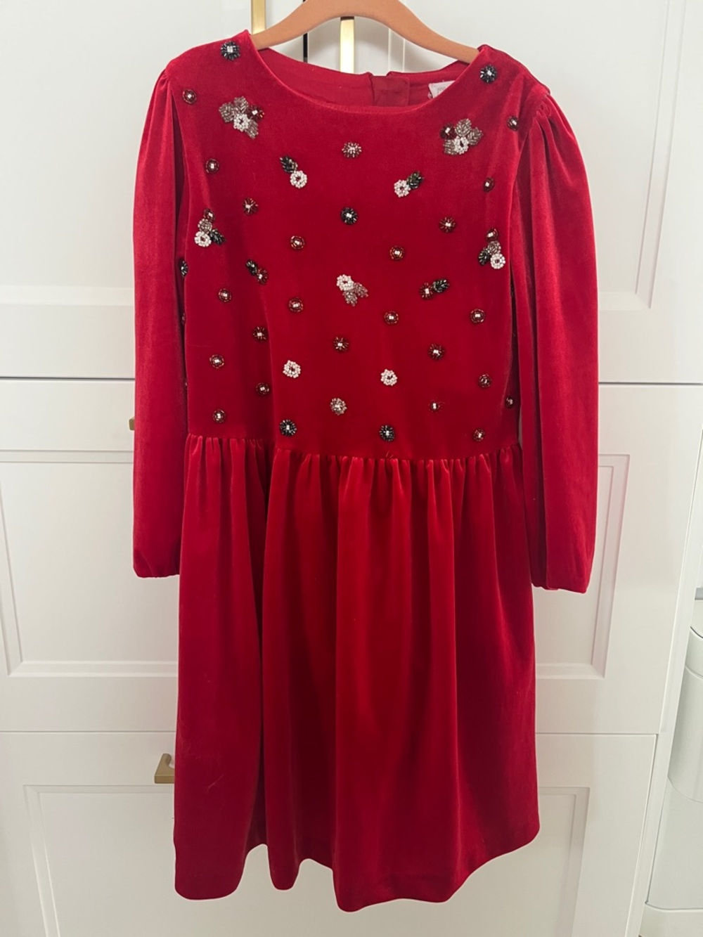 Girls' Red Velvet Embellished Holiday Dress